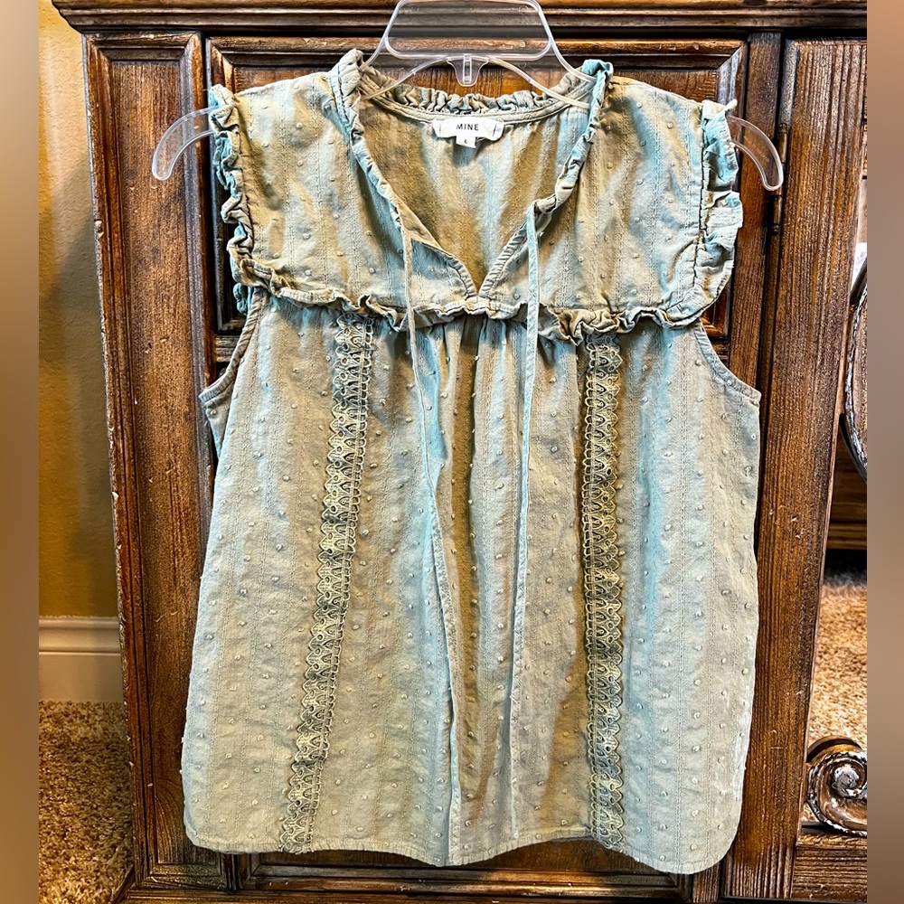 mine Light Blue Ruffled Sleeveless Blouse L